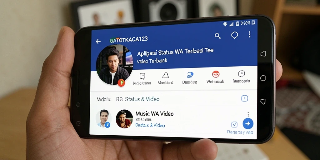 Tampilan antarmuka GATOTKACA123 dengan fitur Status WA Video yang menarik.