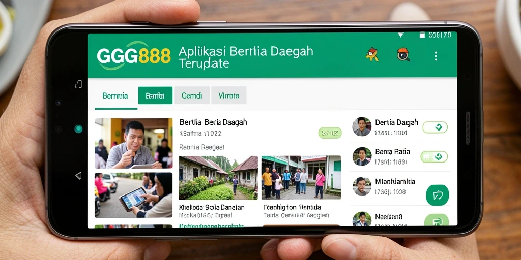 Tampilan antarmuka utama GGG888 dengan berbagai berita daerah.
