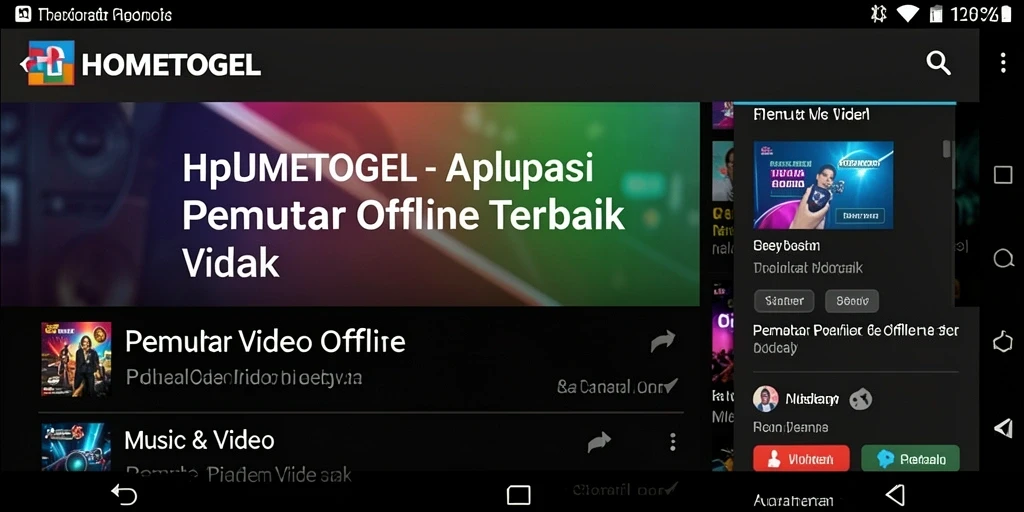 Tampilan antarmuka HOMETOGEL yang menarik dan fungsional untuk Pemutar Video Offline.