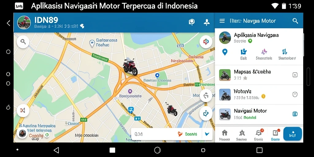 Screenshot aplikasi IDN89 menampilkan antarmuka Navigasi Motor yang mudah digunakan.