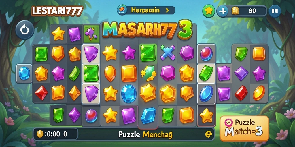 Tampilan antarmuka menarik dari game Puzzle Match-3 LESTARI777.