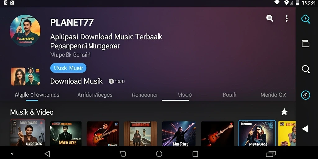 Tampilan antarmuka PLANET77 untuk Download Musik yang mudah digunakan.
