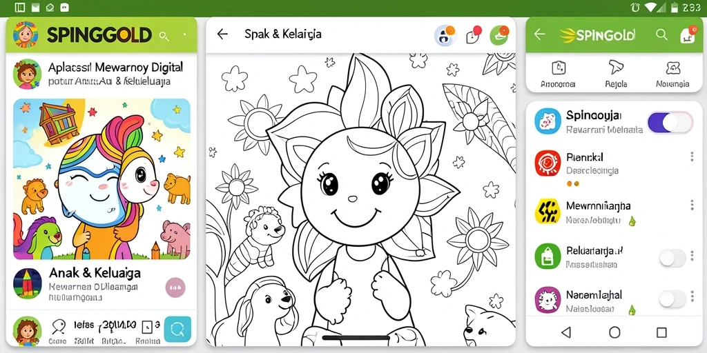 Tampilan antarmuka aplikasi SPINGOLD saat mewarnai.
